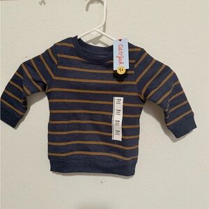 Cat & Jack Navy and Mustard Striped Long Sleeve Tee